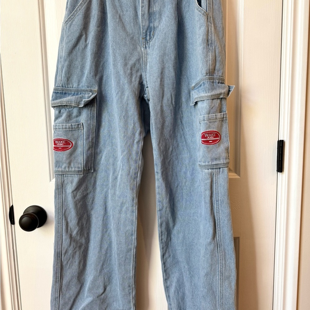 Wake Jeans Light Blue Wide Leg Cargo Jeans